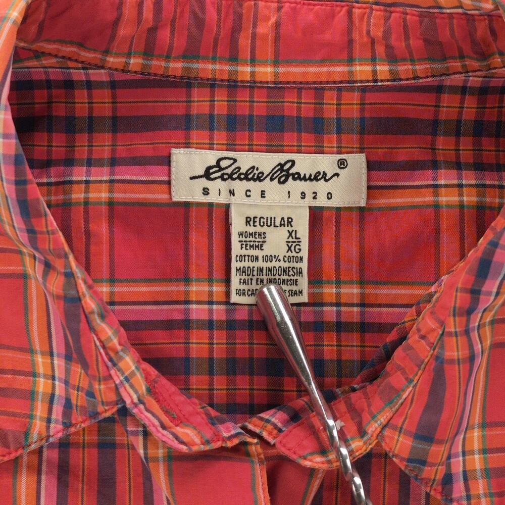Eddie Bauer Shirt Womens XL Red Plaid Button Up Long Sleeve Cotton Casual - Picture 3 of 7